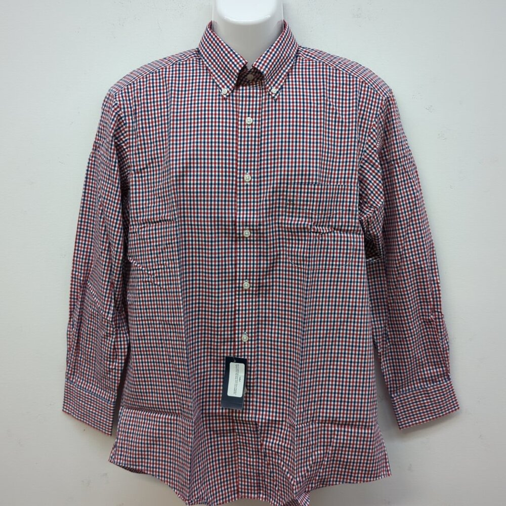 Club Room Regular Fit Gingham Men's Dress Shirt Neck Size 15.5 Red Navy